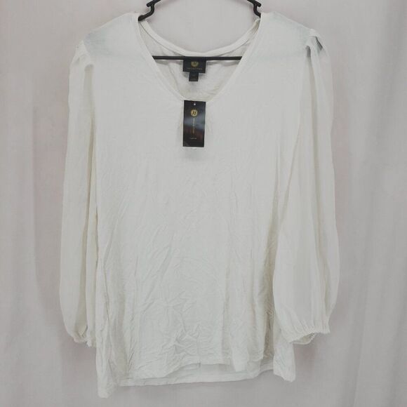 JM Collection Tops - JM Collection Petite Medium Sheer White Long Sleeve Top Lightweight (AR)